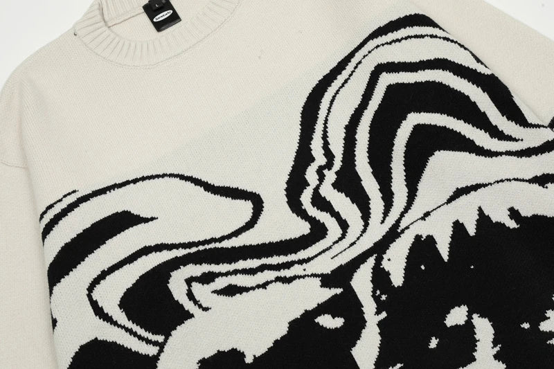 Lovers Print Spliced Men Sweater