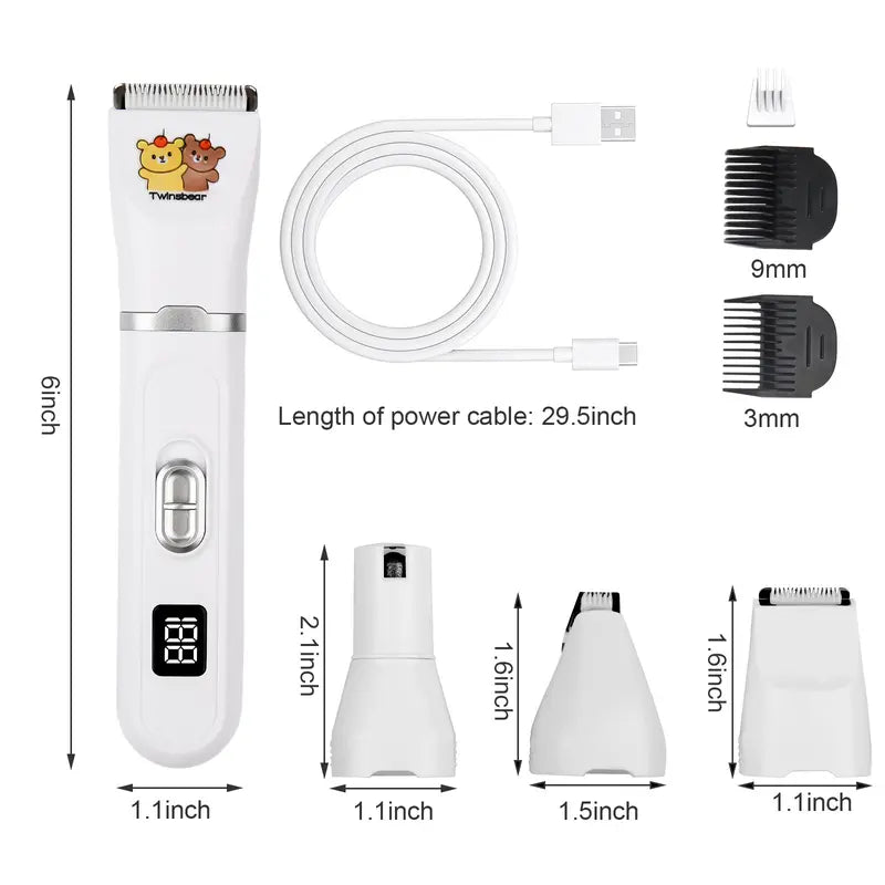 Dog Clippers Grooming Kit Hair Clipper-Low Noise Paw Trimmer- Rechargeable - Cordless Quiet Nail Grinder Shaver for Cats and Other Pets