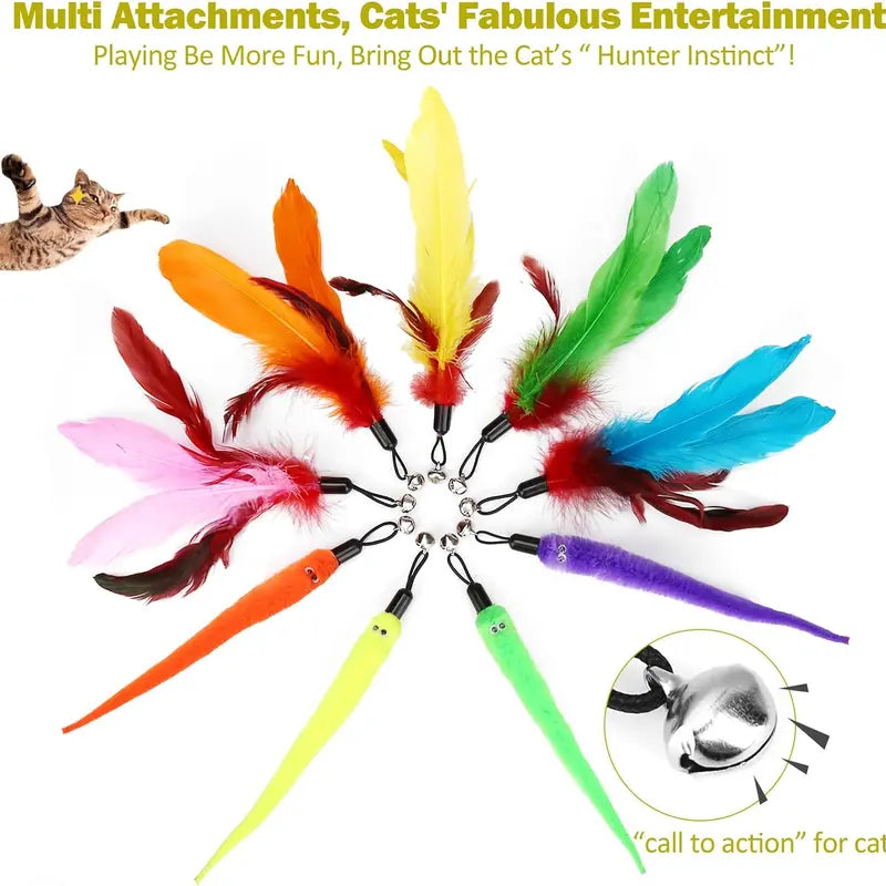 Interactive Cat Toys - Retractable Wand Toy and Feather Toys Refills for Indoor Cats to Chase and Exercise