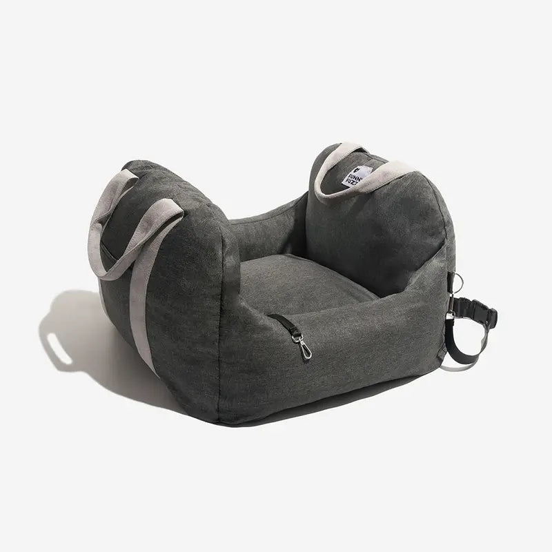 FUNNYFUZZY Dog Car Seat Bed - First Class with Adjustable, Seat Belt, Cushion Design, Bolster Support, Non-Skid Bottom, Dual-Sided Pillow, Use for Front or Back Seats, Detachable Design, Removable Cover, Machine Washable, 2 Ways to Carry