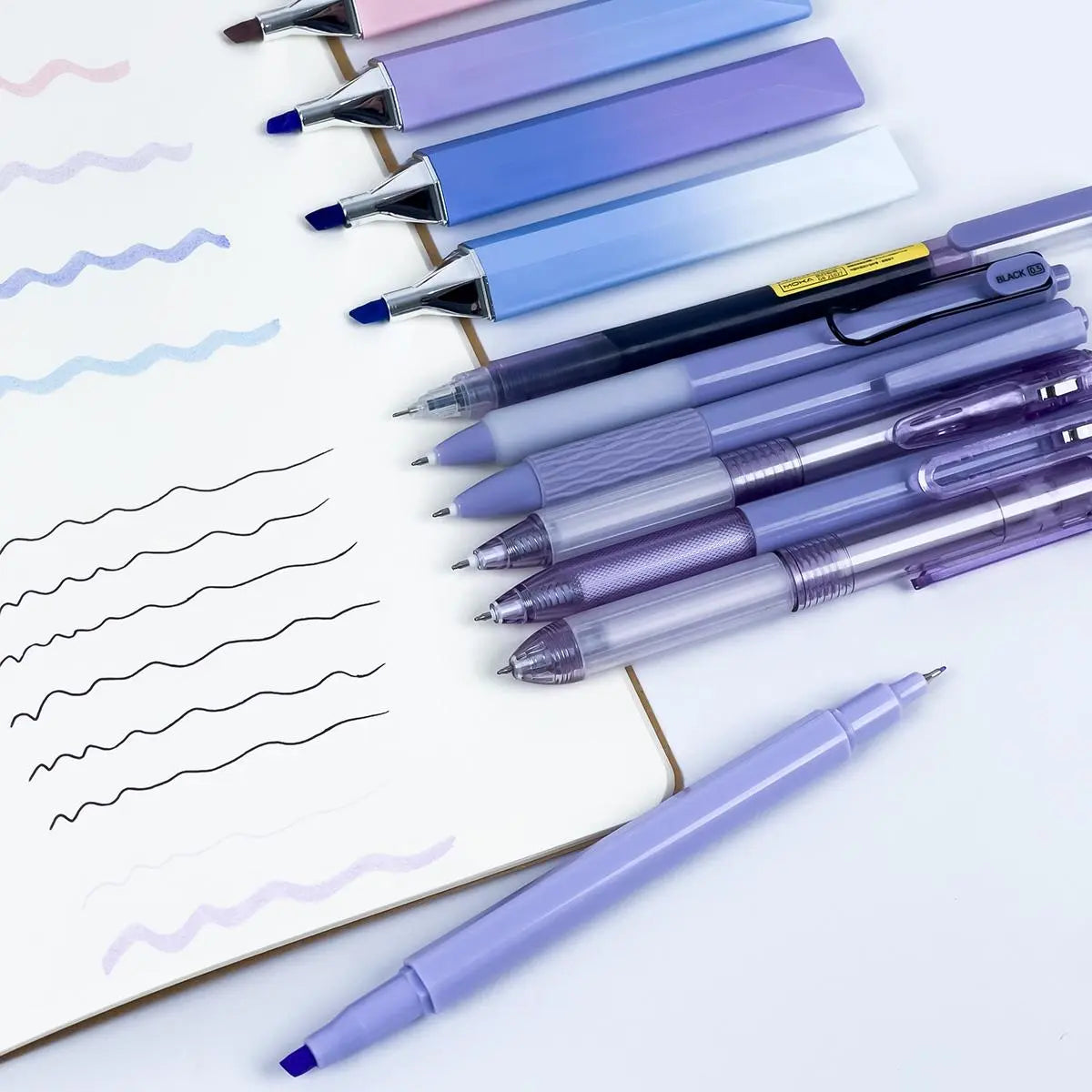 Gradient Gel Pen Set, 1 Set Including 7Pcs Gel Pen, 4Pcs Highlighter Pen & 200Pcs Index Sticker, Multifunctional Writing Stationery Set for School Office Home Use