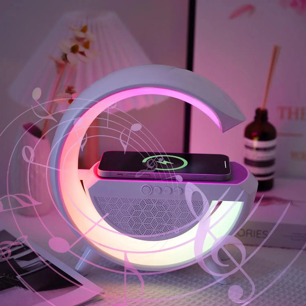 Day 10W Multifunctional Wireless Charger with Desk Lamp, 1 Piece LED Desk Night Light with Bluetooth-Compatible Speaker, Mobile Cellphone Smartphone Charger with Room Ambient Light, LED Desk Night Light for Bedroom Dormitory Home Room Decor