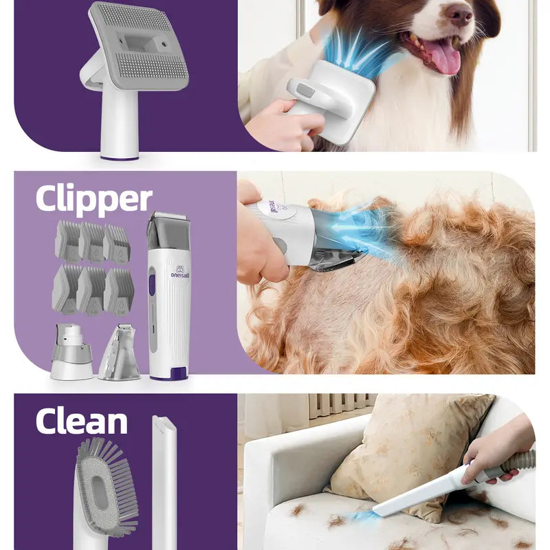 Oneisall Dog Hair Vacuum & Dog Grooming Kit, Pet Grooming Vacuum with Pet Clipper Nail Grinder, 1.5L Dust Cup Dog Brush Vacuum with 7 Pet Grooming Tools for Shedding Pet Hair, Home Cleaning