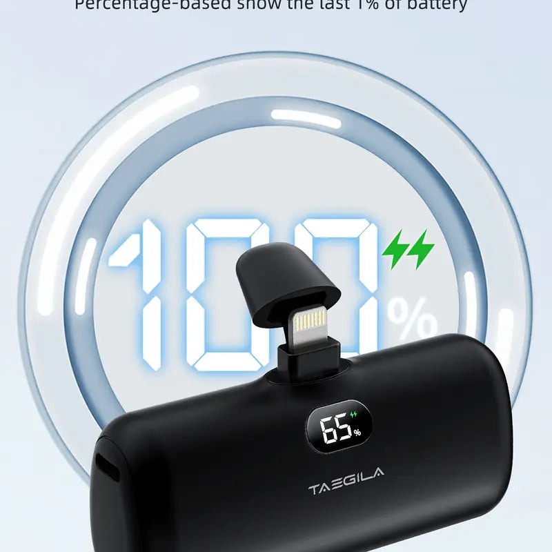 Small Portable Charger Iphone 5000Mah with Built in Cable, Mfi Certified Compact Power Bank with LCD Display & LED Light for All Iphone Series 14/13/12/11/XR/X/SE/8/7/6 Pro Max(Black) Phone