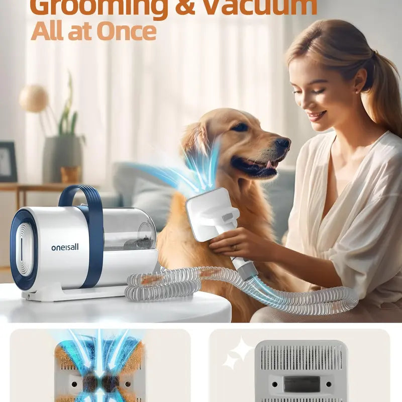 Oneisall Dog Hair Vacuum & Dog Grooming Kit, Pet Grooming Vacuum with Pet Clipper Nail Grinder, 1.5L Dust Cup Dog Brush Vacuum with 7 Pet Grooming Tools for Shedding Pet Hair, Home Cleaning