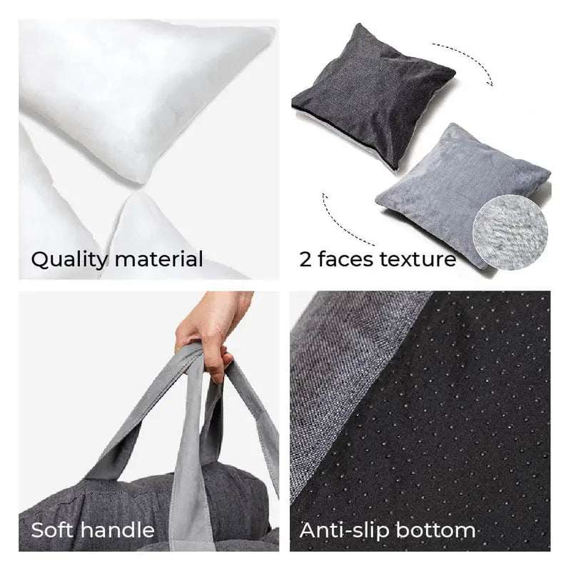 FUNNYFUZZY Dog Car Seat Bed - First Class with Adjustable, Seat Belt, Cushion Design, Bolster Support, Non-Skid Bottom, Dual-Sided Pillow, Use for Front or Back Seats, Detachable Design, Removable Cover, Machine Washable, 2 Ways to Carry