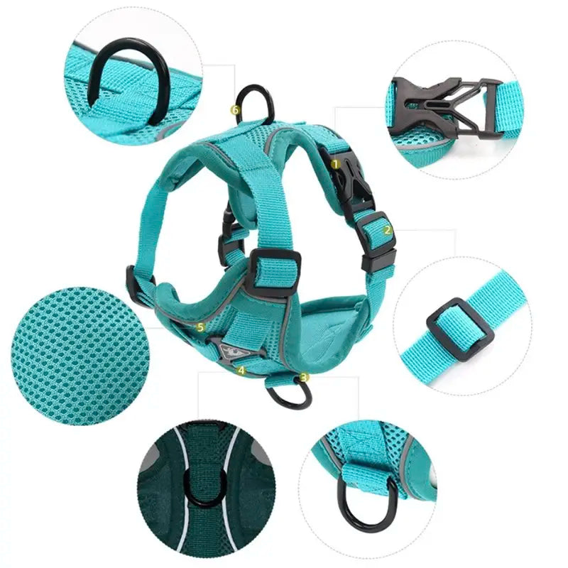 No Pull Dog Harness and Leash Set Adjustable Pet Harness Vest for Small Dogs Cats Reflective Mesh Dog Chest Strap
