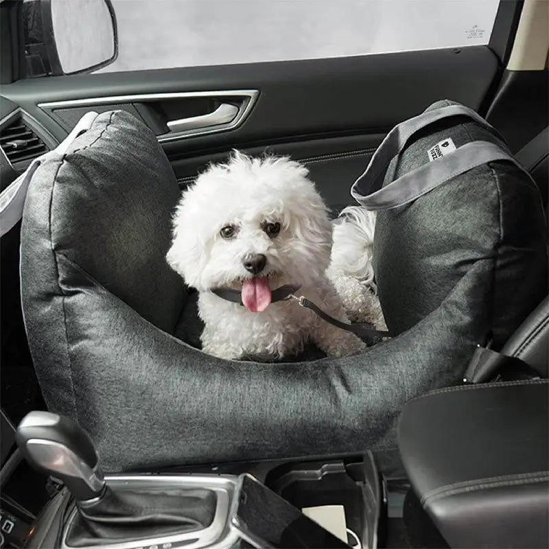 FUNNYFUZZY Dog Car Seat Bed - First Class with Adjustable, Seat Belt, Cushion Design, Bolster Support, Non-Skid Bottom, Dual-Sided Pillow, Use for Front or Back Seats, Detachable Design, Removable Cover, Machine Washable, 2 Ways to Carry