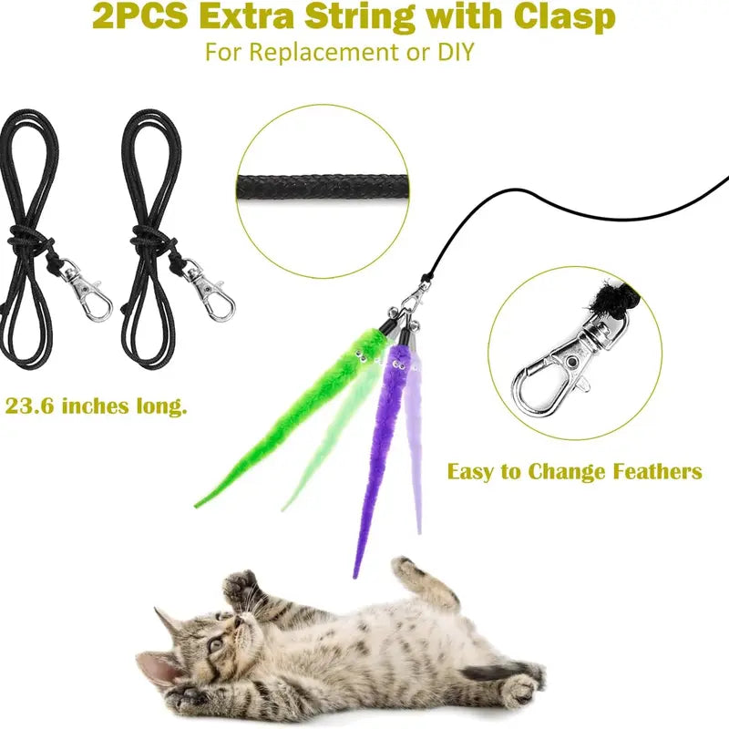 Interactive Cat Toys - Retractable Wand Toy and Feather Toys Refills for Indoor Cats to Chase and Exercise