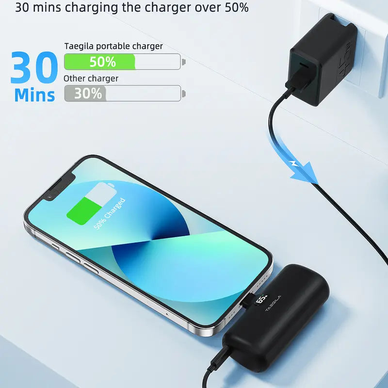 Small Portable Charger Iphone 5000Mah with Built in Cable, Mfi Certified Compact Power Bank with LCD Display & LED Light for All Iphone Series 14/13/12/11/XR/X/SE/8/7/6 Pro Max(Black) Phone