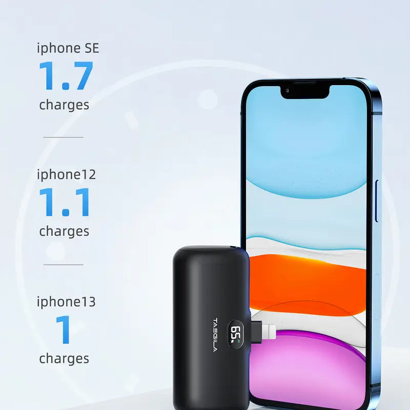 Small Portable Charger Iphone 5000Mah with Built in Cable, Mfi Certified Compact Power Bank with LCD Display & LED Light for All Iphone Series 14/13/12/11/XR/X/SE/8/7/6 Pro Max(Black) Phone