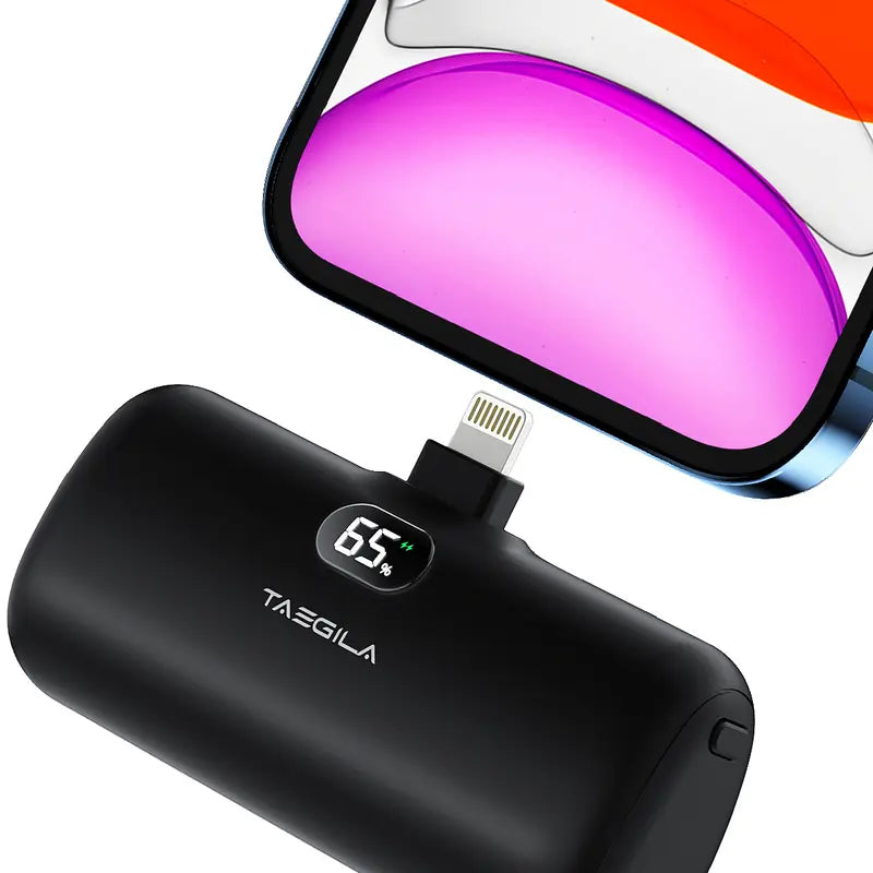 Small Portable Charger Iphone 5000Mah with Built in Cable, Mfi Certified Compact Power Bank with LCD Display & LED Light for All Iphone Series 14/13/12/11/XR/X/SE/8/7/6 Pro Max(Black) Phone