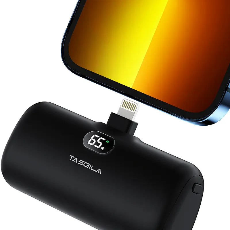 Small Portable Charger Iphone 5000Mah with Built in Cable, Mfi Certified Compact Power Bank with LCD Display & LED Light for All Iphone Series 14/13/12/11/XR/X/SE/8/7/6 Pro Max(Black) Phone