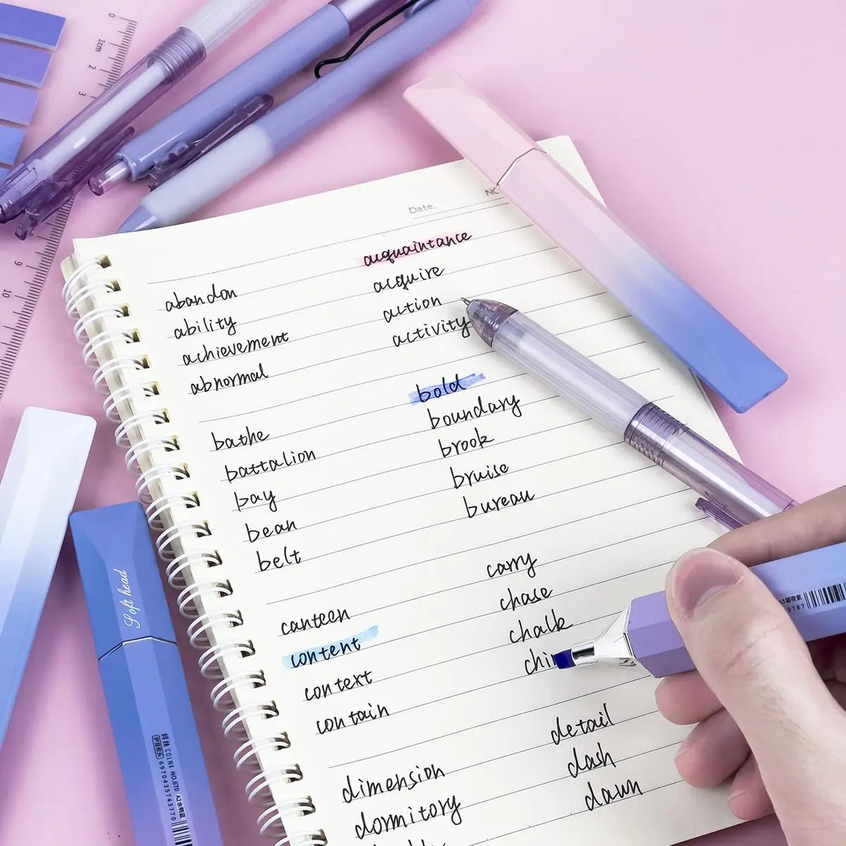 Gradient Gel Pen Set, 1 Set Including 7Pcs Gel Pen, 4Pcs Highlighter Pen & 200Pcs Index Sticker, Multifunctional Writing Stationery Set for School Office Home Use