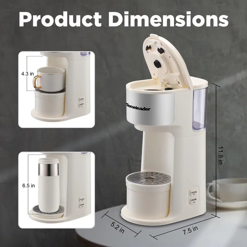Homeleader Single Serve Coffer Maker for K-Cup and Ground Coffee, Coffee Machine with Self-Cleaning Function,6 To14Oz Brew Sizes,White
