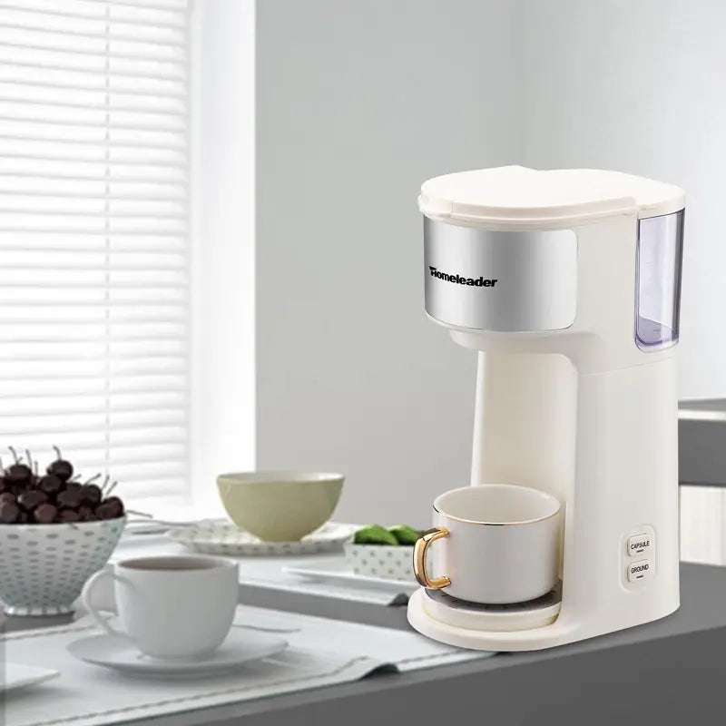 Homeleader Single Serve Coffer Maker for K-Cup and Ground Coffee, Coffee Machine with Self-Cleaning Function,6 To14Oz Brew Sizes,White