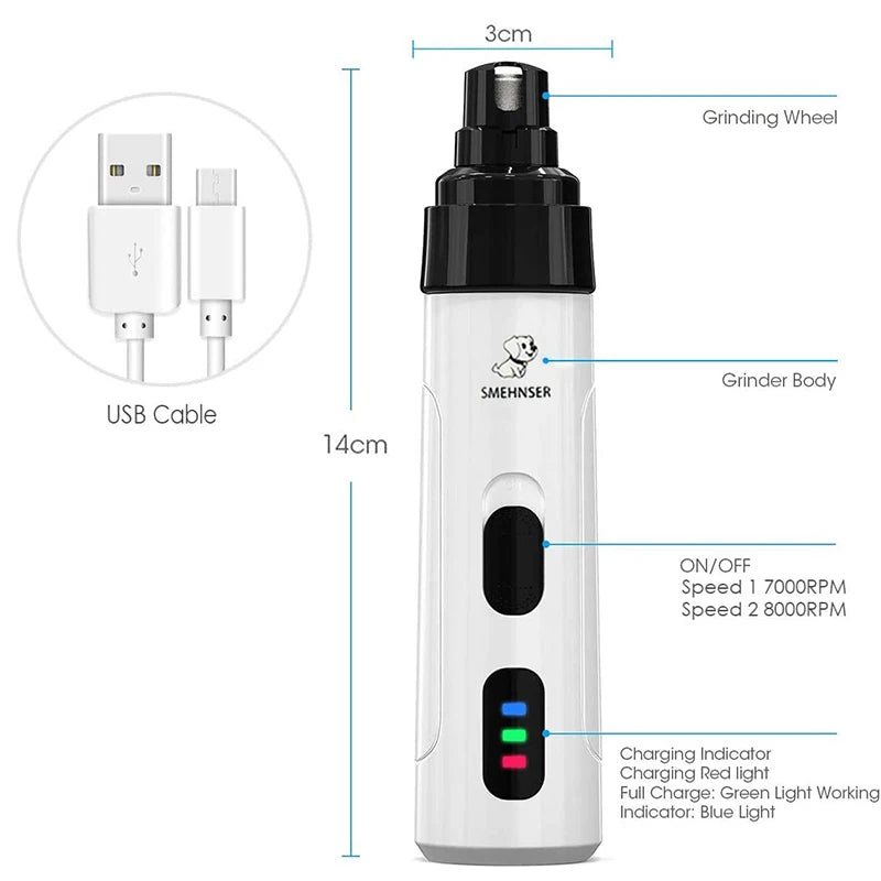 Painless USB Charging Dog Nail Grinder
