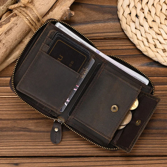 Genuine Leather Unisex Short Wallet
