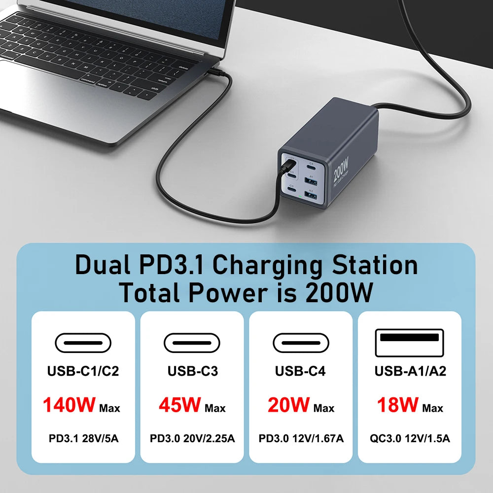 200W Fast Charging 6 in 1 Adapter