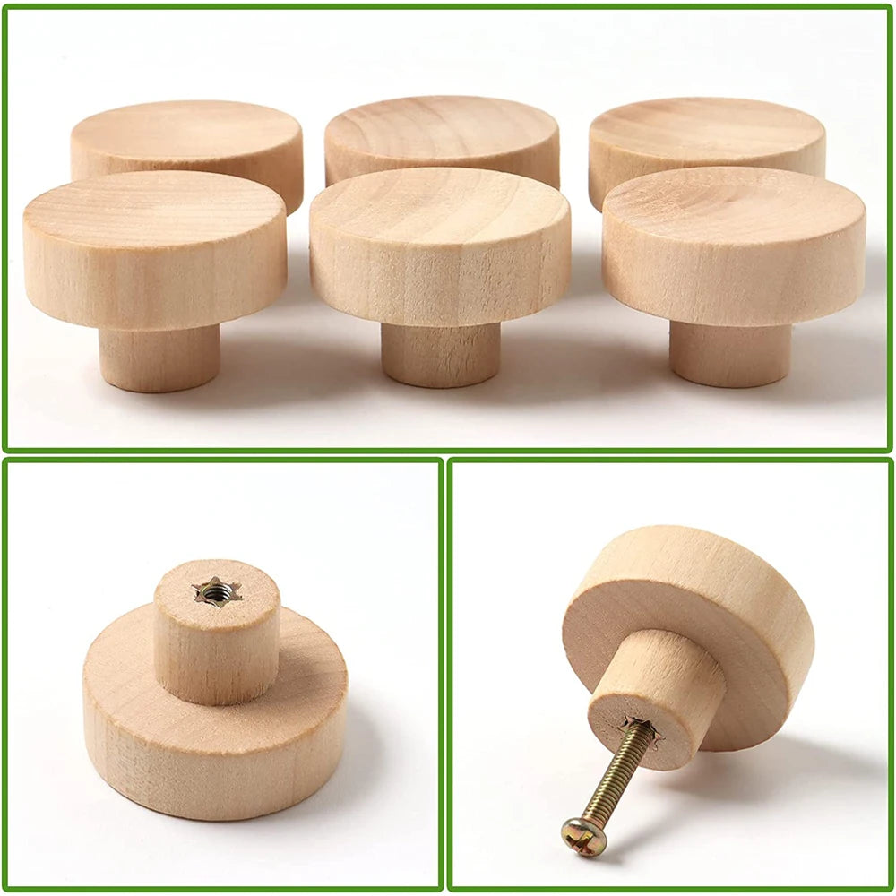 Unfinished Wood Cabinet Knobs with Screws