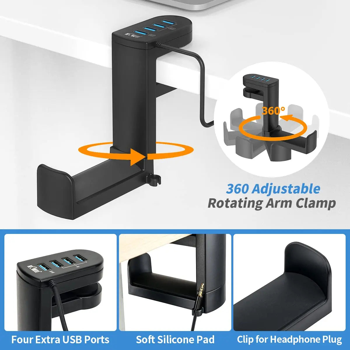 USB Gaming Headset Holder & Cable Clip