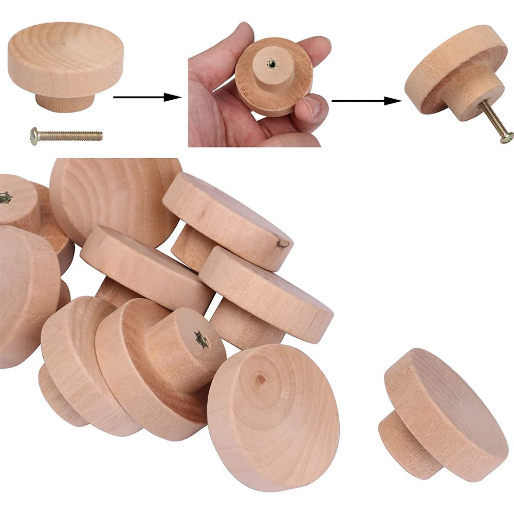 Unfinished Wood Cabinet Knobs with Screws