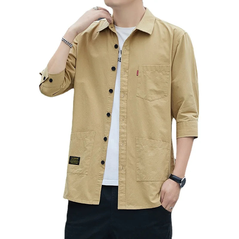 Men pure cotton three-quarter sleeve shirt