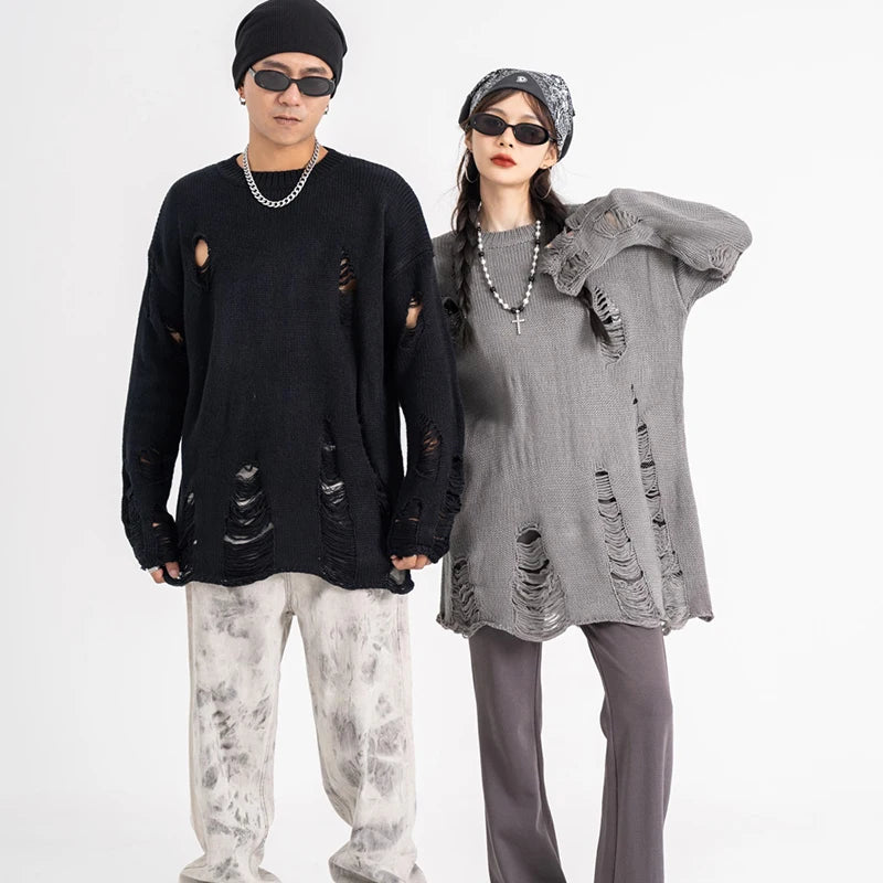Wash Hole Ripped Knit Unisex Sweaters
