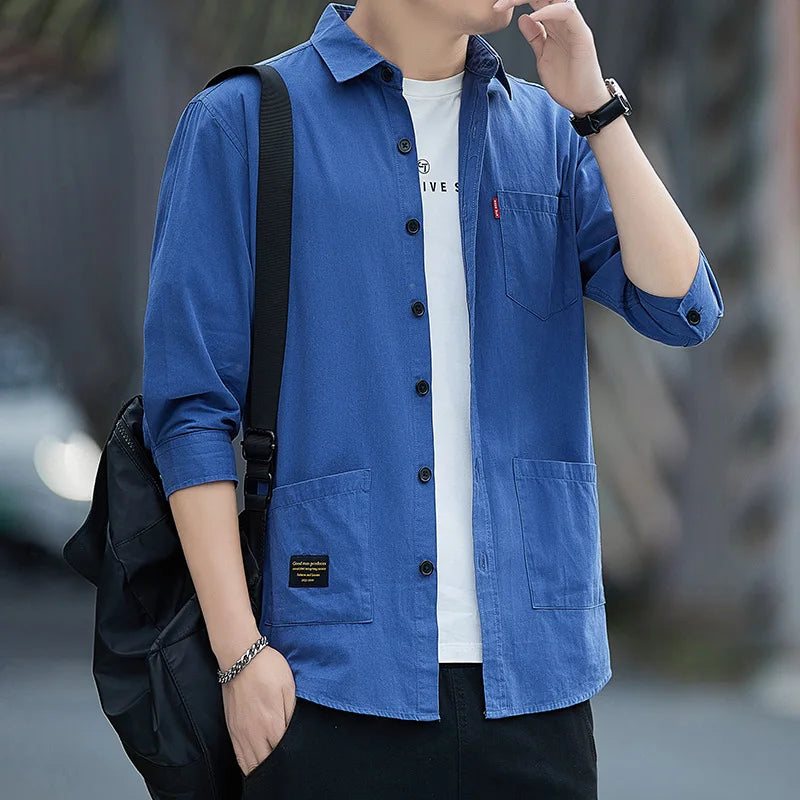 Men pure cotton three-quarter sleeve shirt