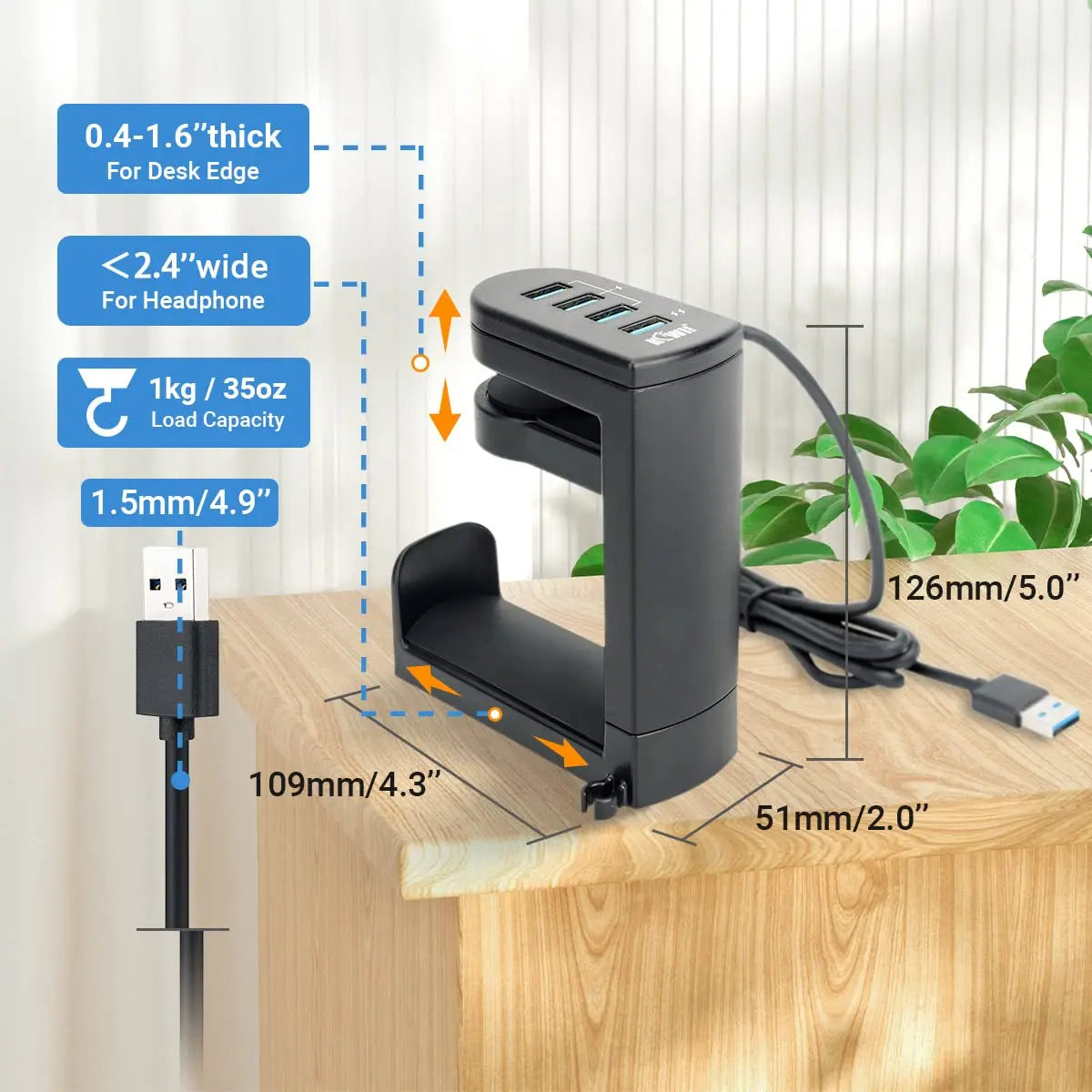 USB Gaming Headset Holder & Cable Clip