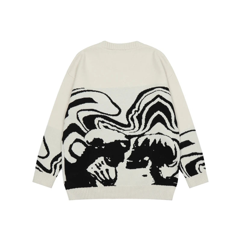 Lovers Print Spliced Men Sweater