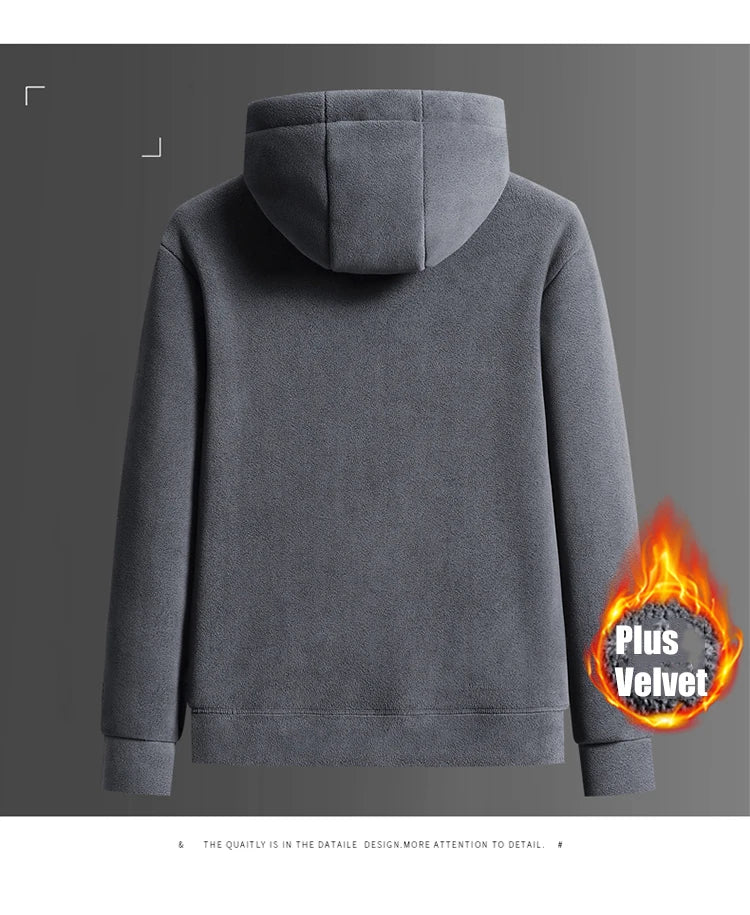 Men Warm Velvet Hoodies Sweatshirt