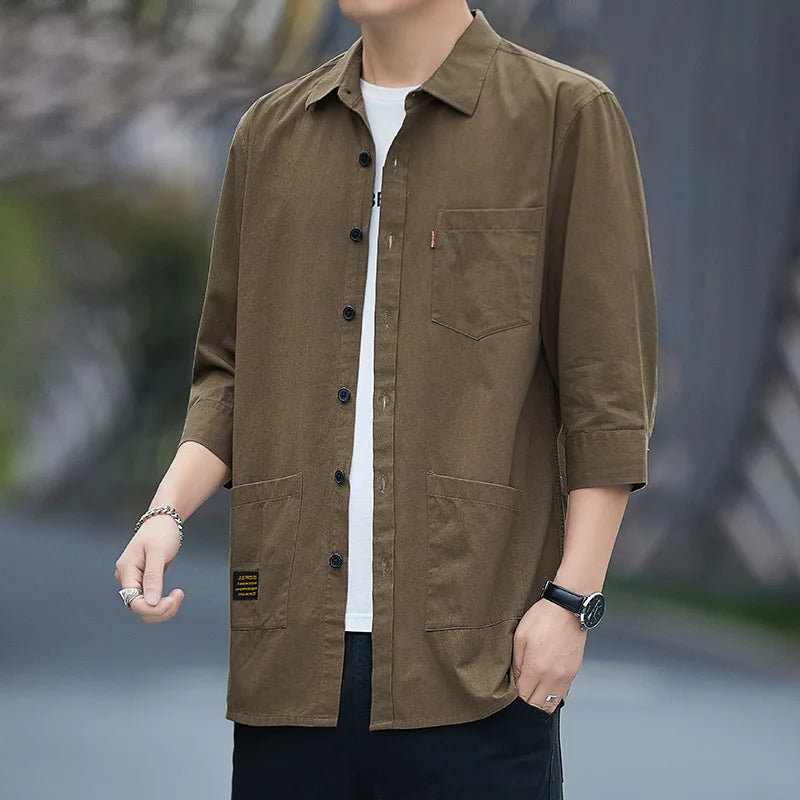 Men pure cotton three-quarter sleeve shirt