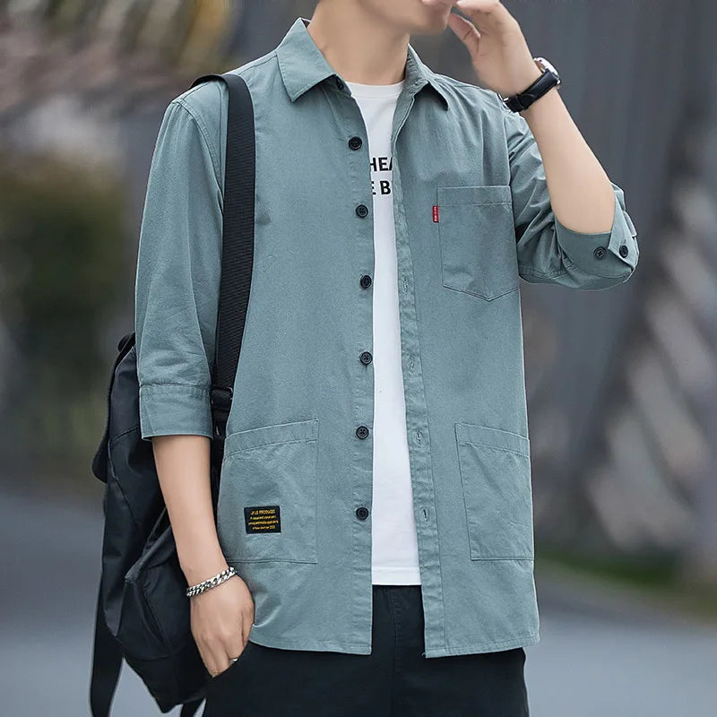 Men pure cotton three-quarter sleeve shirt