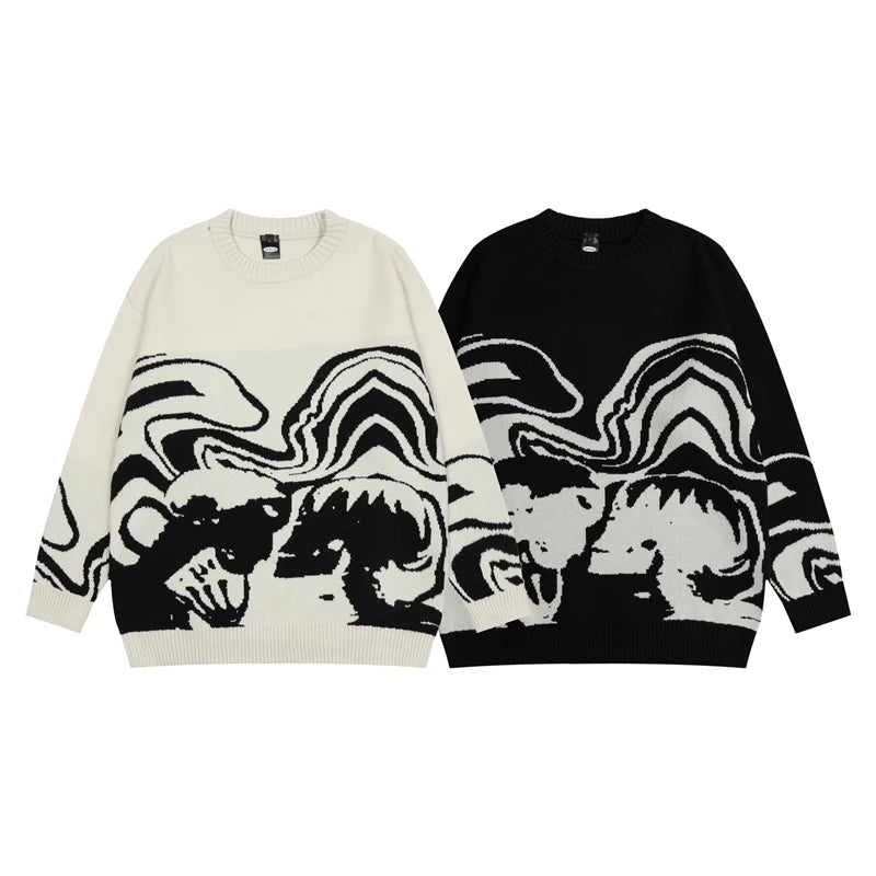 Lovers Print Spliced Men Sweater