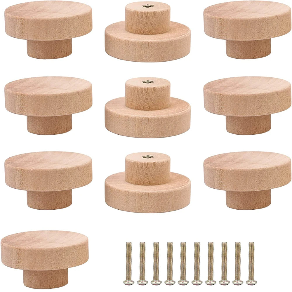 Unfinished Wood Cabinet Knobs with Screws