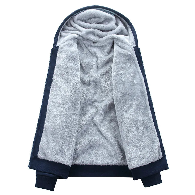 Winter Men Sports Plush Hooded Set