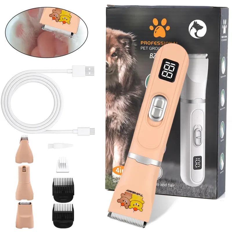 Dog Clippers Grooming Kit Hair Clipper-Low Noise Paw Trimmer- Rechargeable - Cordless Quiet Nail Grinder Shaver for Cats and Other Pets