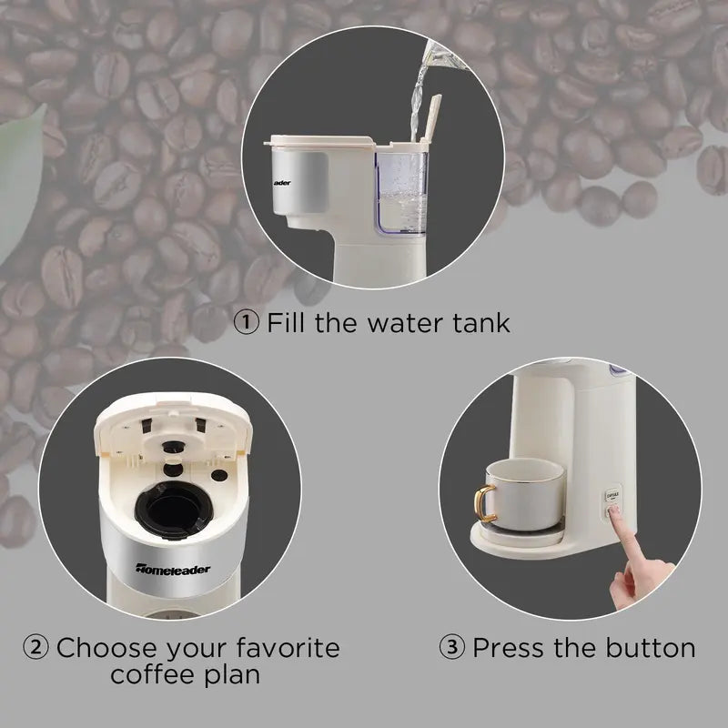 Homeleader Single Serve Coffer Maker for K-Cup and Ground Coffee, Coffee Machine with Self-Cleaning Function,6 To14Oz Brew Sizes,White
