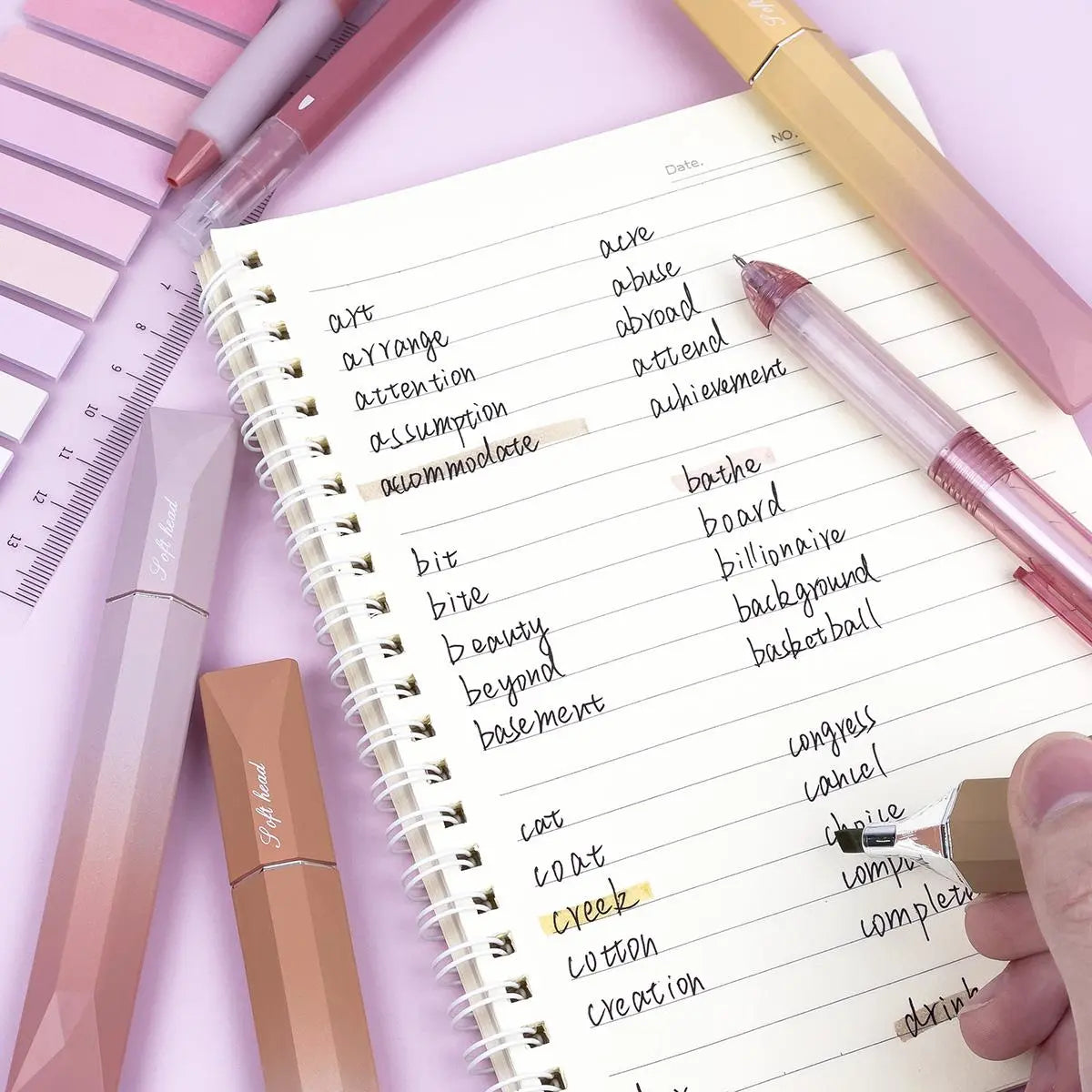 Gradient Gel Pen Set, 1 Set Including 7Pcs Gel Pen, 4Pcs Highlighter Pen & 200Pcs Index Sticker, Multifunctional Writing Stationery Set for School Office Home Use
