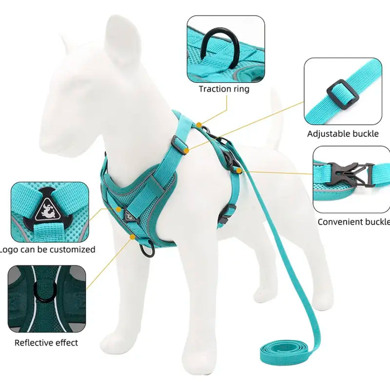 No Pull Dog Harness and Leash Set Adjustable Pet Harness Vest for Small Dogs Cats Reflective Mesh Dog Chest Strap