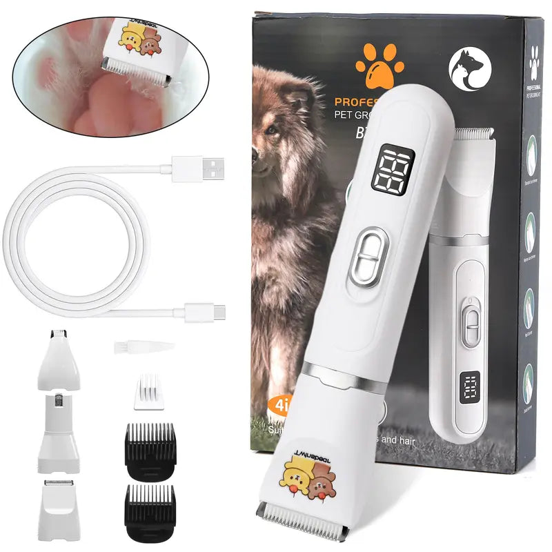 Dog Clippers Grooming Kit Hair Clipper-Low Noise Paw Trimmer- Rechargeable - Cordless Quiet Nail Grinder Shaver for Cats and Other Pets
