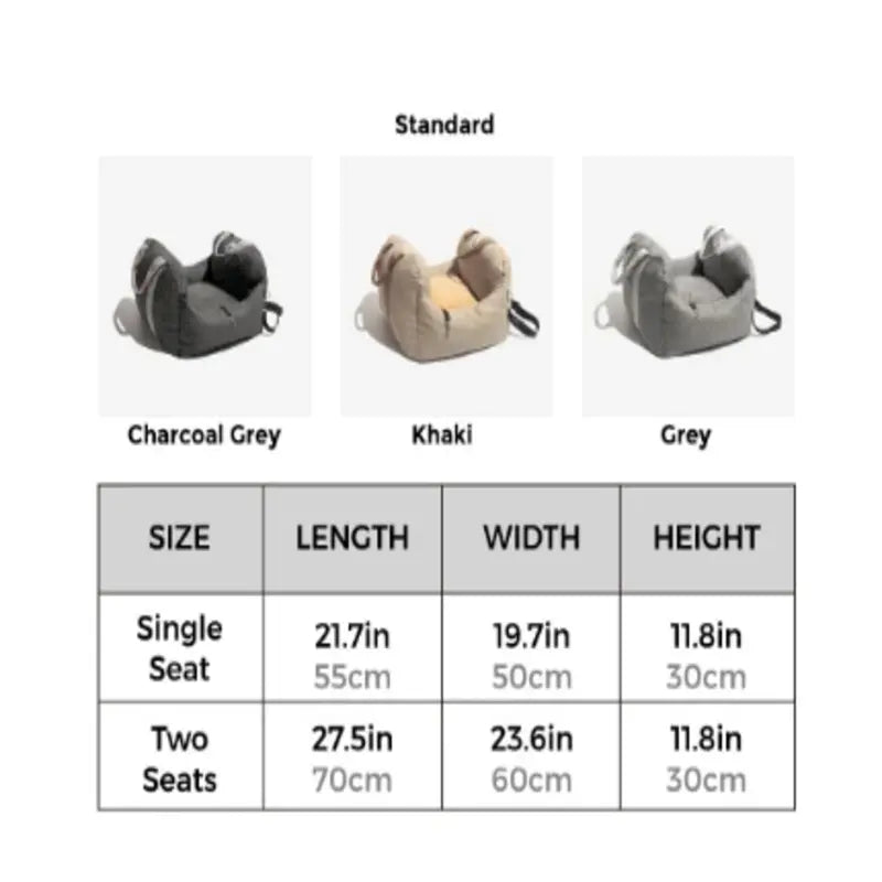 FUNNYFUZZY Dog Car Seat Bed - First Class with Adjustable, Seat Belt, Cushion Design, Bolster Support, Non-Skid Bottom, Dual-Sided Pillow, Use for Front or Back Seats, Detachable Design, Removable Cover, Machine Washable, 2 Ways to Carry